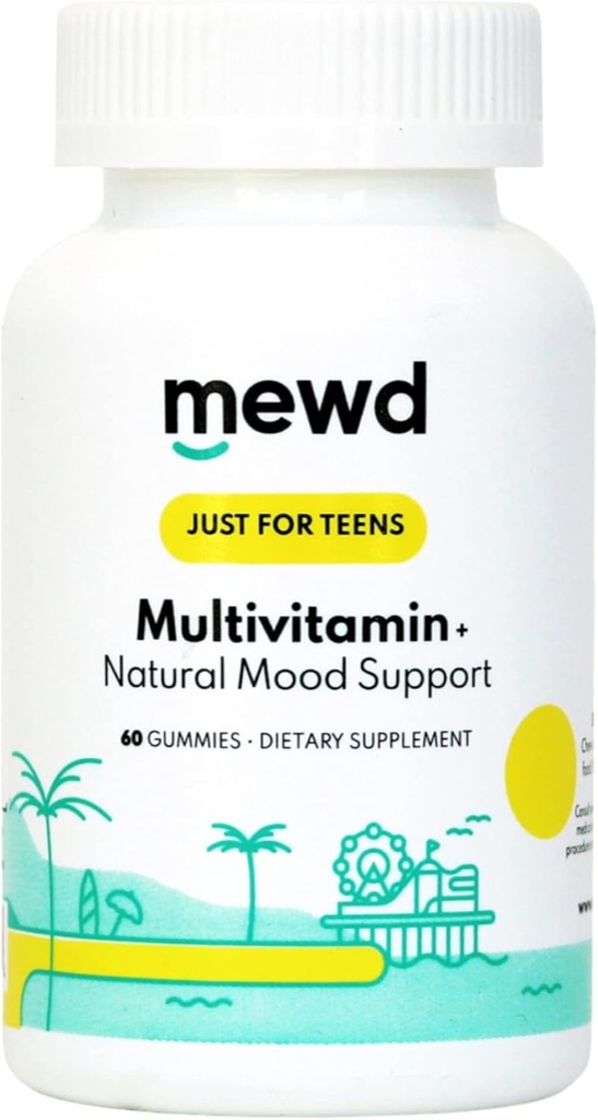 MEWD Teen/Kids Daily Multivitamin Gummy with Natural Mood Enhancer,Vegan,Immune System Booster Supplement,고무,Zinc,Gluten Free-Focus Vitamin for Kids-Brain Health-Made in USA