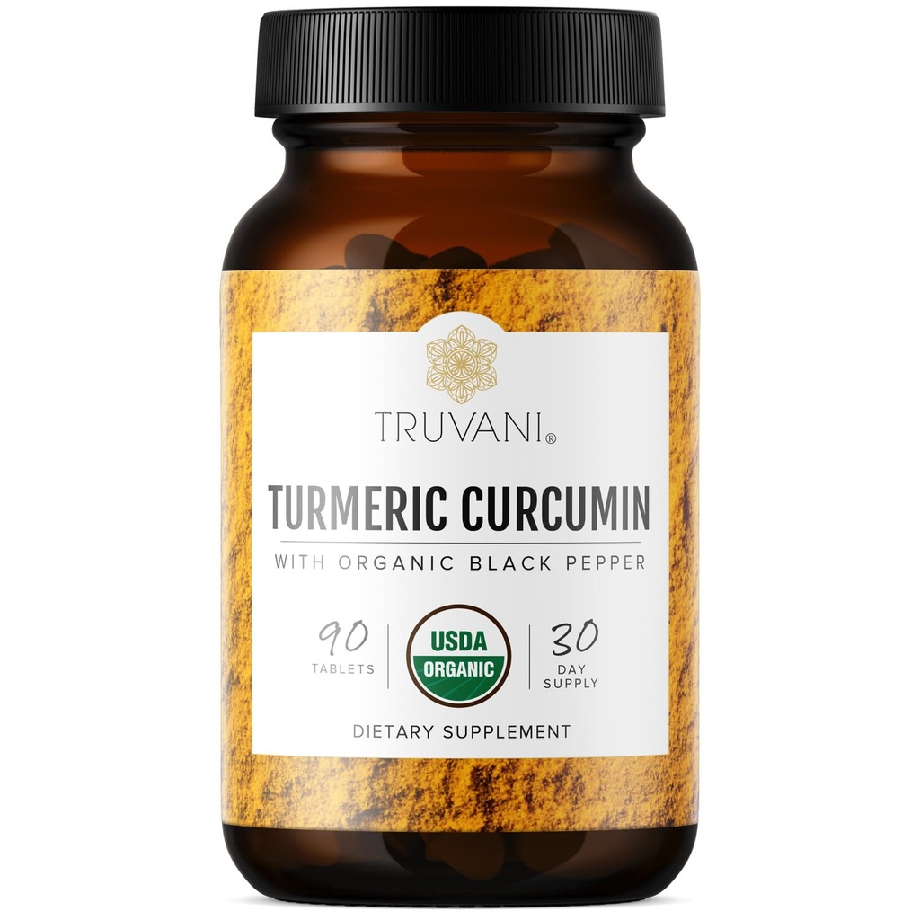 Truvani 유기 심황 Curcumin 정제 1,350 mg 각각 - 흡수를 위한 까만 고추를 가진 자연적인 합동 지원 - 90의 정제