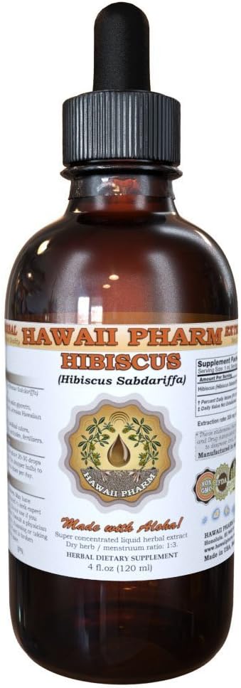 하와이 Pharm Нibiscus 액체 추출물, 유기 Нibiscus 꽃 (Нibiscus Sabdariffa) Tincture 보충교재 4개 oz