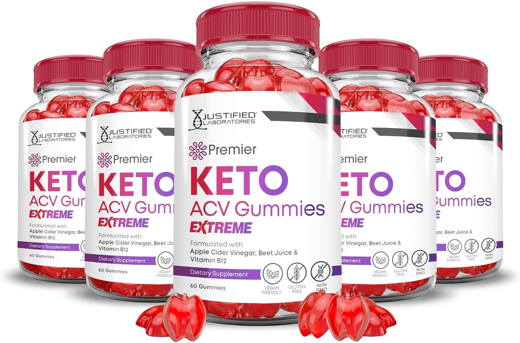 Justified Laboratories (5 팩 프리미어 Keto ACV Gummies 고급 Extreme 2000MG 프리미어 Keto Gummies Apple Cider Vinegar Pomegranate Beet Juice Powder B12 Vegan Non GMO 300 거미