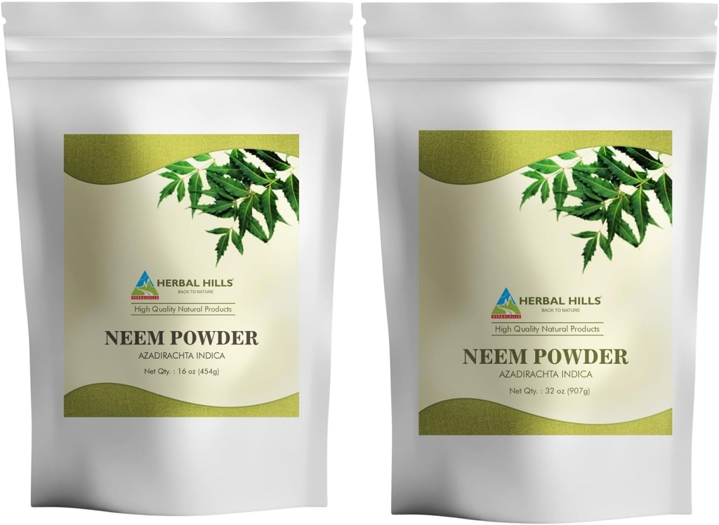 HERBAL HILLS Neem 잎 분말 신선한 잎 2개의 결합의 순수한 Neem 보충교재 팩