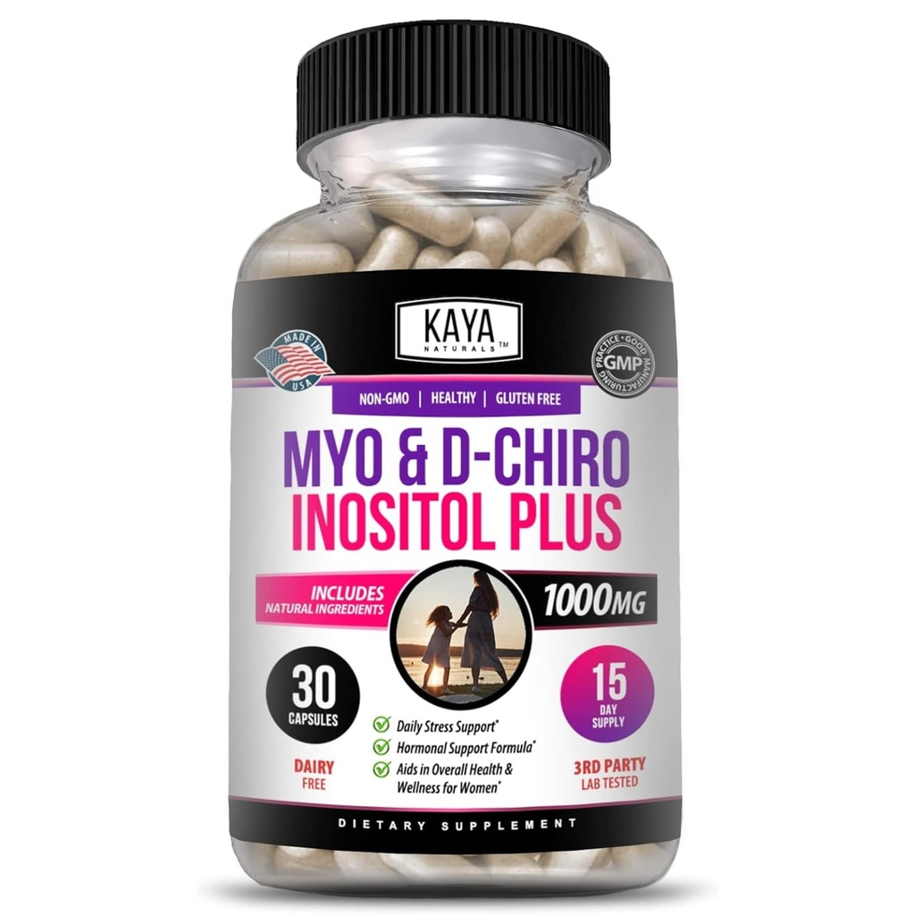 Kaya Naturals Myo & D-Chiro Inositol Plus 여성 지원, 비타민 B8-30 캡슐