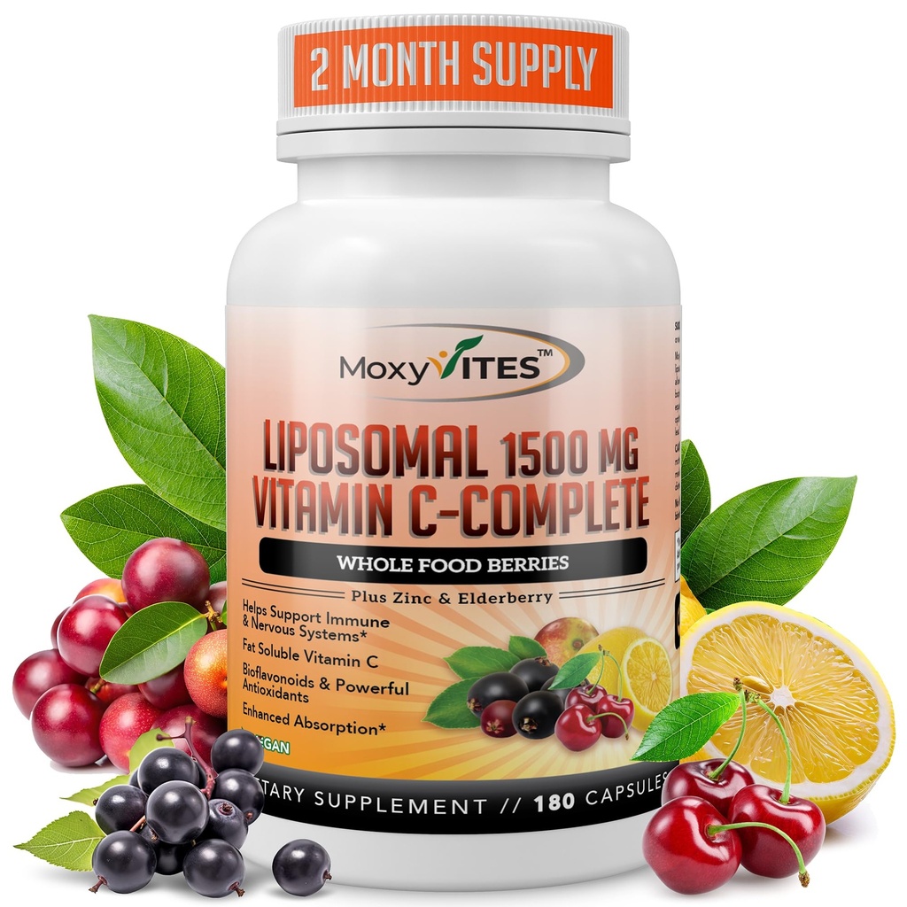 아연 캡슐을 가진 Liposomal 비타민 C - Vit C 유기 Elderberry, Amla, Camu Camu 비타민 C 높은 흡수, 노화 방지, 면역성이 있는 지원, 1500mg/Serving 3 달 공급 글루텐 자유로운 NON GMO Veggie 모자