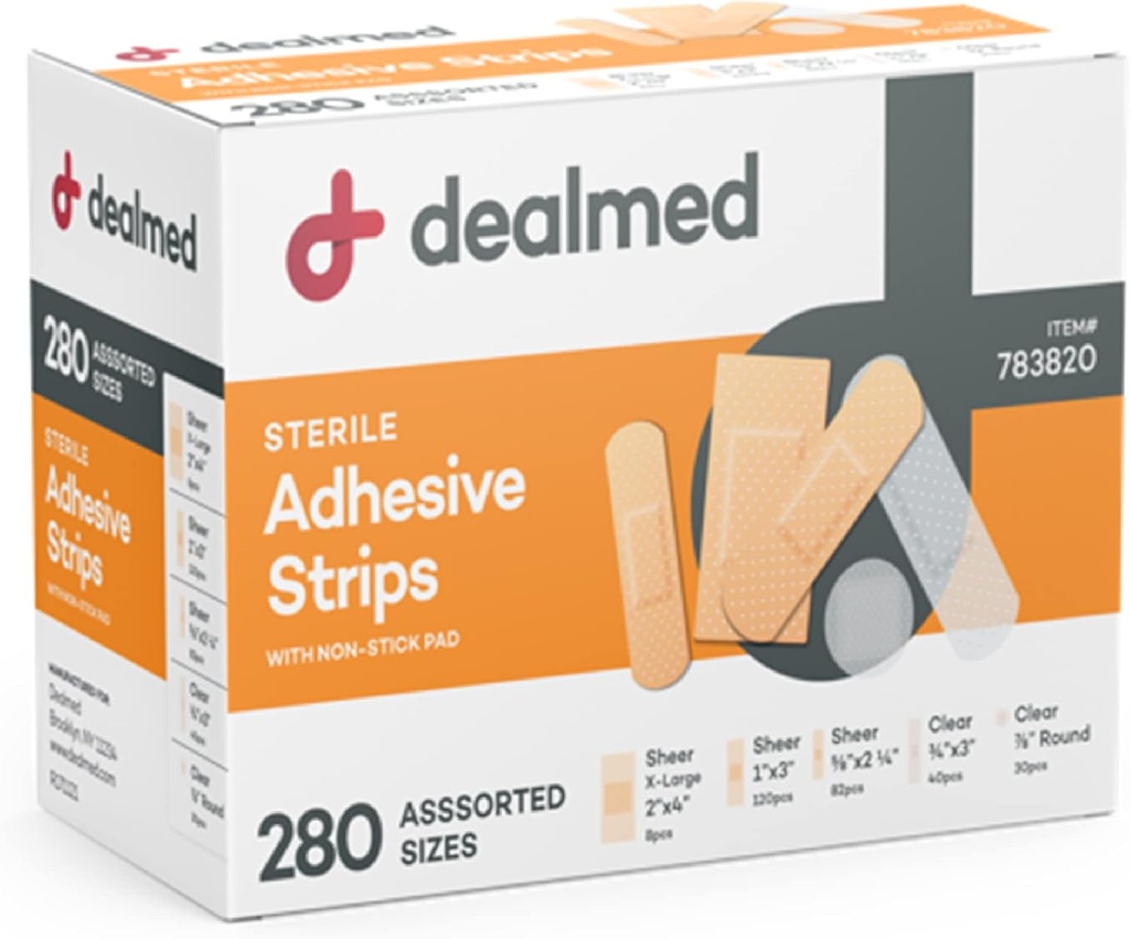Dealmed 분류된 다양성 팩 가동 가능한 접착성 붕대 메마른 붕대는 Non-Stick 패드를 가진 지구, 유액 자유로운, 첫번째 원조 장비를 위한 부상 배려 (280 붕대)