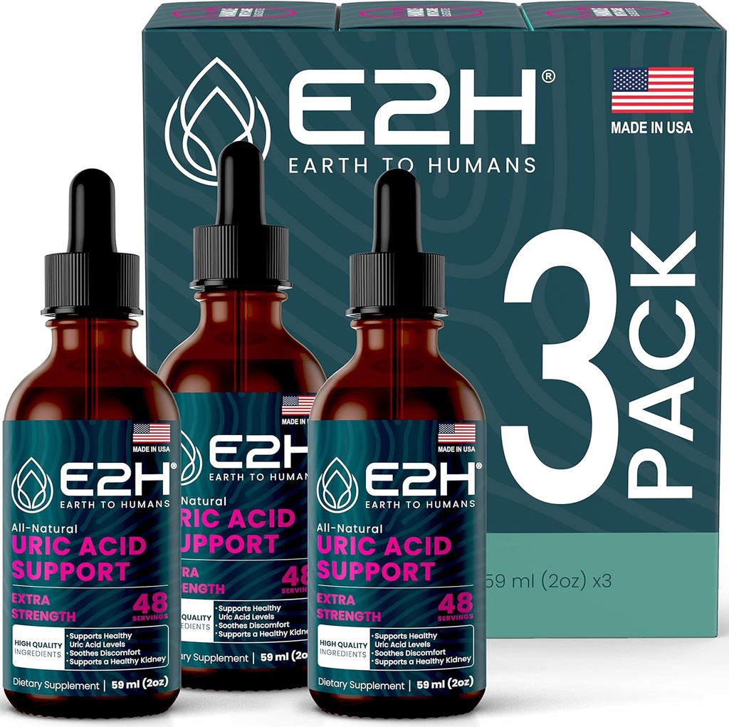 E2H Uric Acid Support Supplement - Tart Cherry 및 Devil의 Claw - Uric Acid Health 및 Kidney Function Non-GMO 지원 - Vegan - (3 병)