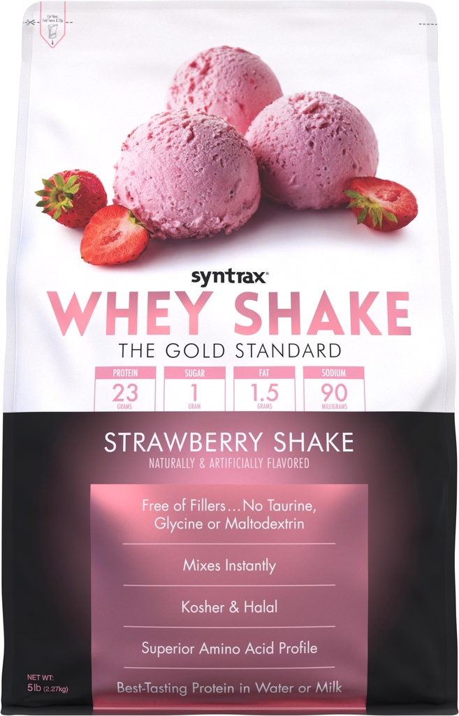 Syntrax Nutrition Whey Shake, 냉매 및 Undenatured Whey Protein Powder Blend, Strawberry Shake, 5 파운드