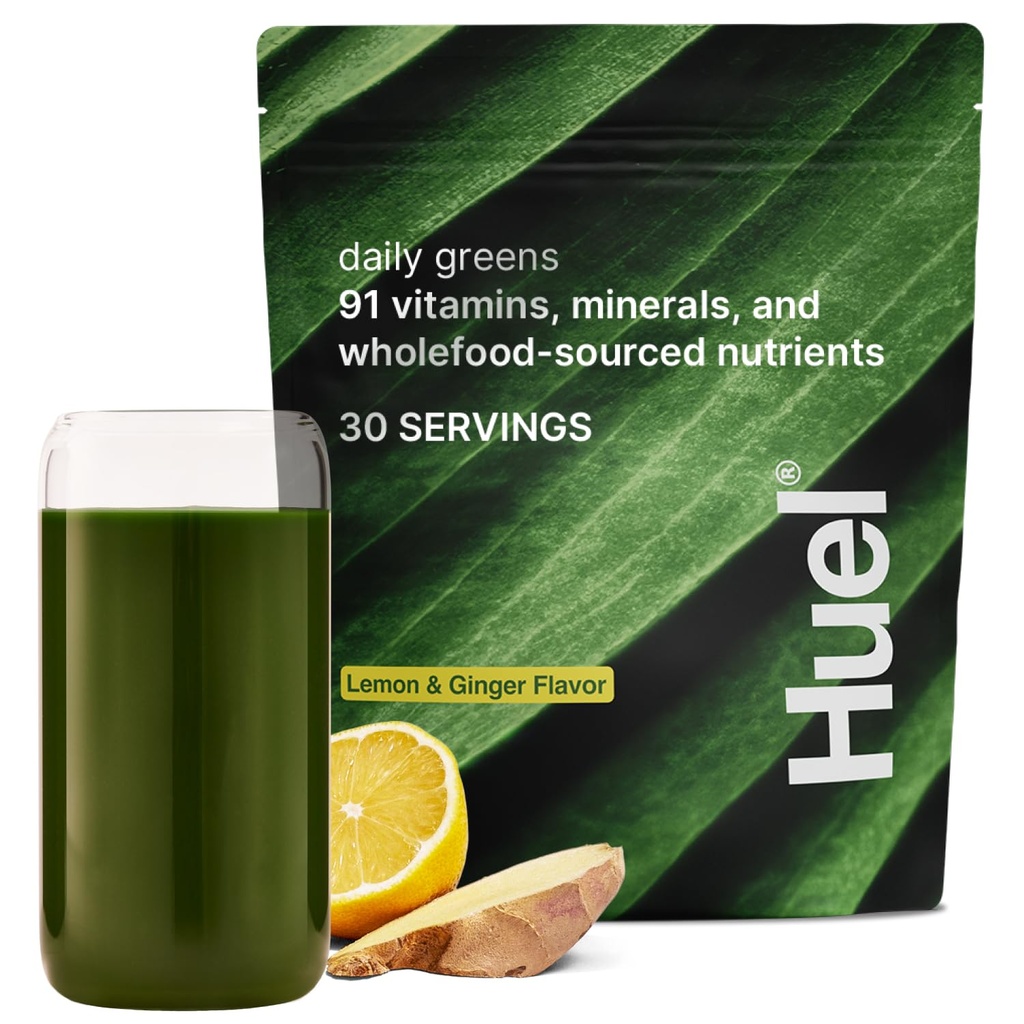 Huel Daily Greens Lemon & Ginger | Superfood Greens Powder | 91 비타민, 미네랄, 전체식품소스 성분 | Adaptogens, 산화방지제, 과천시 프로바이오틱스 | 30봉