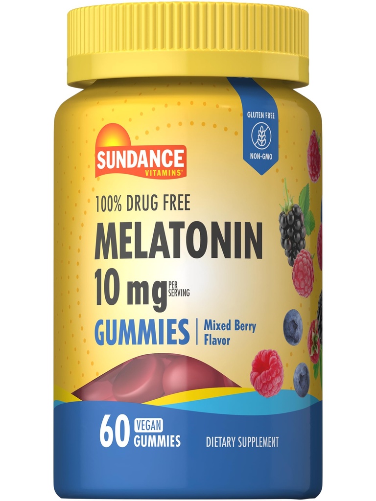 Sundance Melatonin 10mg Gummies for Adults | 60 개 | 혼합 Berry 맛 | Vegan, Non-GMO, 글루텐 무료 보충