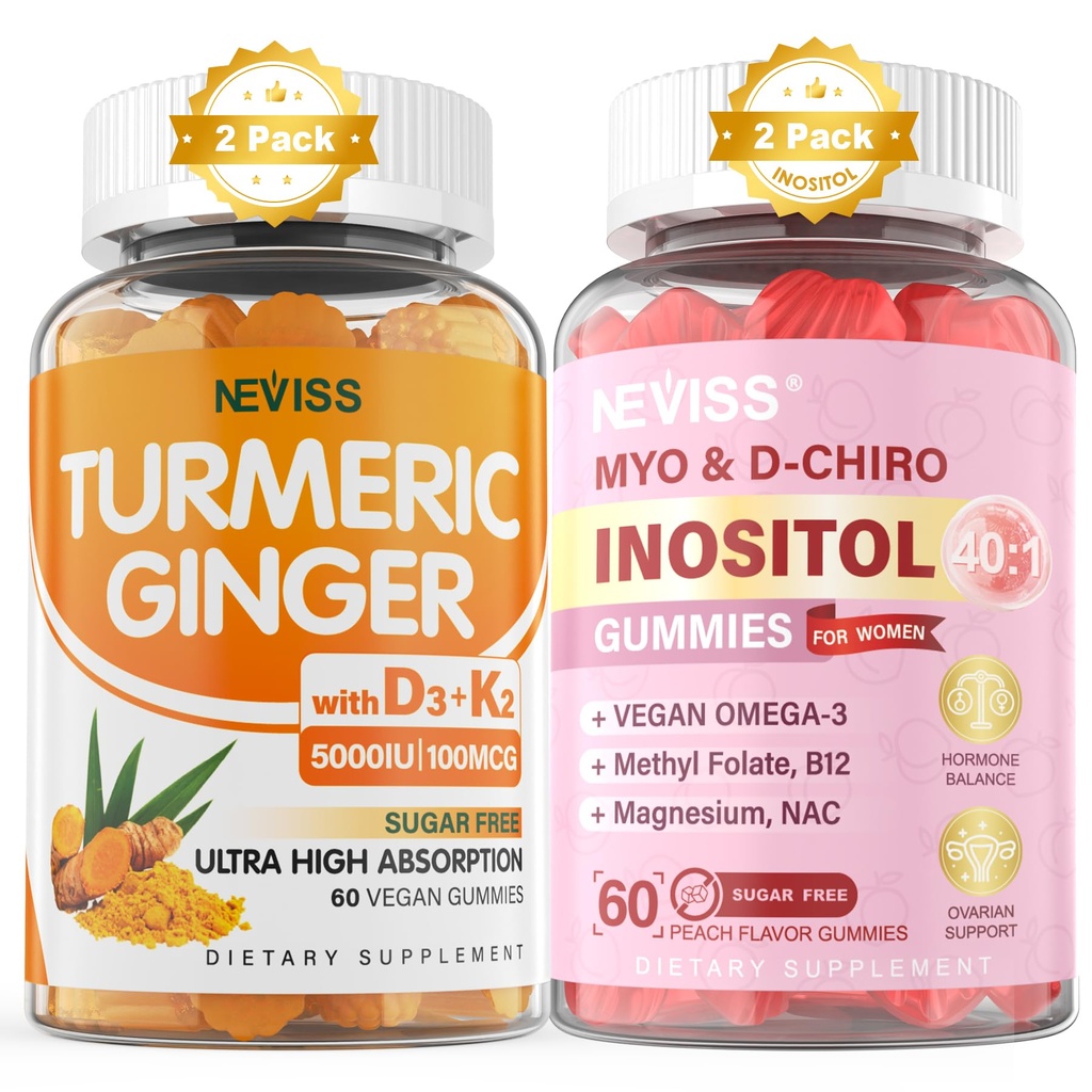 설탕 무료 2Pack Turmeric 생강 구미 & 2Pack Myo-Inositol & D-Chiro Inositol 구미