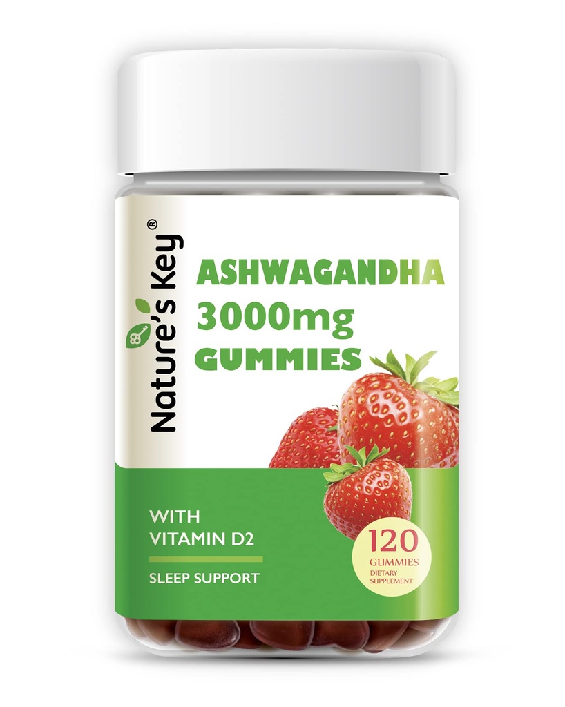 Nature 's Key Ashwagandha Gummies, 비타민 D2, 남성 및 여성, 스트레스, Calm Mood & Cognition, 딸기 맛 (120 개)에 대한 높은 효능 Ashwagandha 뿌리 추출물