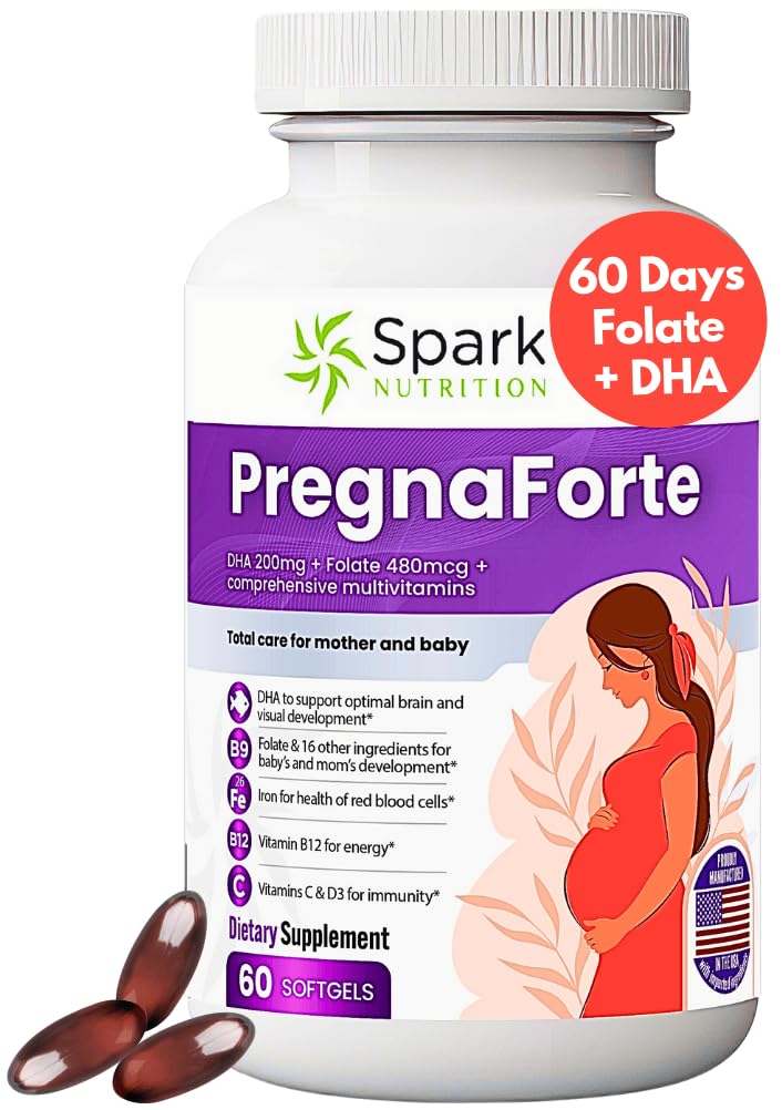 Pregnaforte 여성을 위한 1 일 전형 비타민 2 달: Folic 산, 물고기 기름 Omega 3 DHA/EPA, 비타민 D3, B6, Vitmain B12, C, E, 칼슘, 철, 마그네슘, 아연 보충 FSA HSA eligble multivitamin