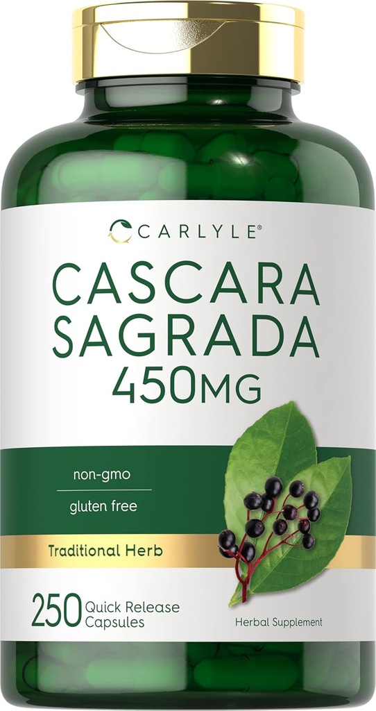 Carlyle Cascara Sagrada 캡슐 | 450 mg | 250 개 | 초본 보충 | 비 GMO, 글루텐 무료