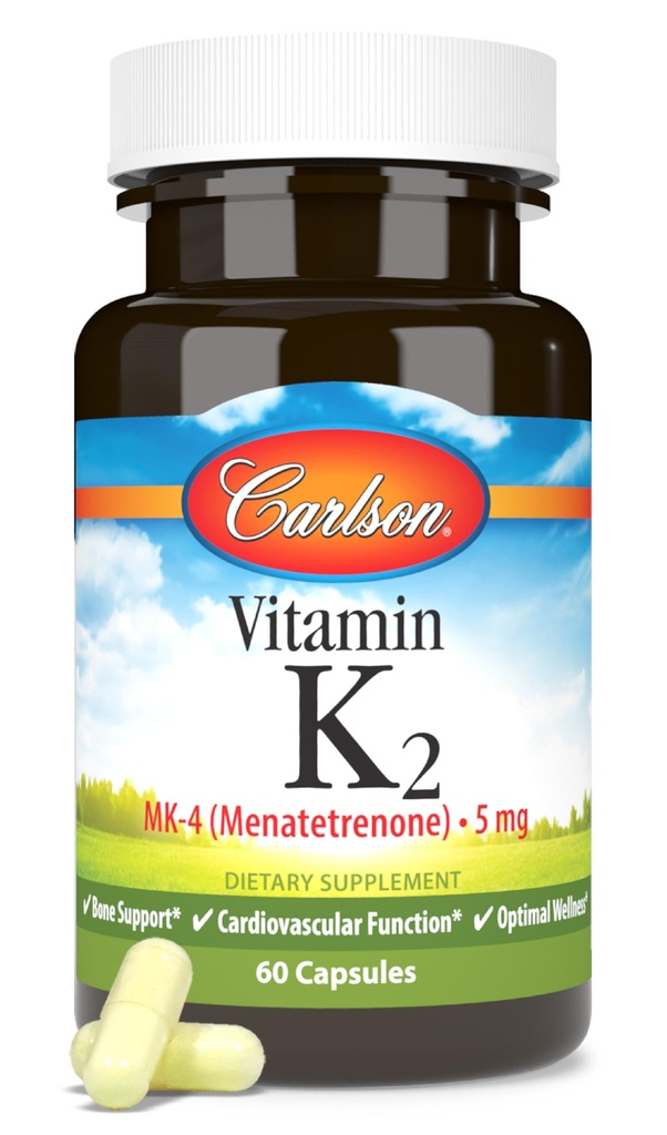 Carlson - 비타민 K2, MK-4 (Menatetrenone), 비타민 K 보충교재, 뼈 & 심장 건강, K2 비타민, Soy-free, 60 캡슐