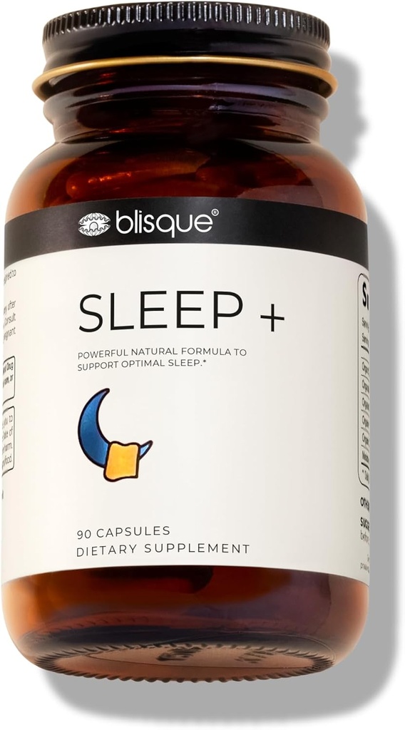 Blisque – 수면 지원을위한 자연 수면 보조 보충 | 의사 승인 | Melatonin, Valerian Root 및 Passion Flower | 90 캡슐 | Vegan