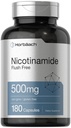 Horbäach Nicotinamide 500mg | 180 캡슐 | 플러시 무료 다이어트 보충 | 비 GMO 및 글루텐 무료 비타민