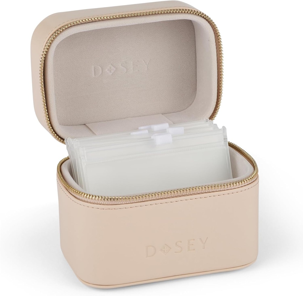 Dosey Travel Pill Case & Easy-Slide Pill pouches - Vegan Leather Daily Pill Organizer with 7 Airtight Pill Pocket for Medicine Storage & Protection - 세련된 Pill Sorter & Medication 주최자 - LATTE