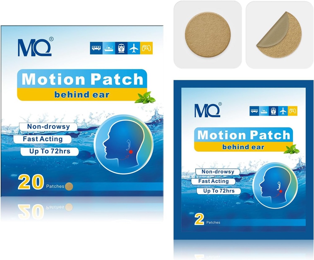 MQ 20ct 모션 슬픔 패치, 중간 색상, 바다 Sickness 패치 비 Drowsy & 방수, 크루즈 선박 여행 필수, 빠른 행동 및 긴 지속 72H