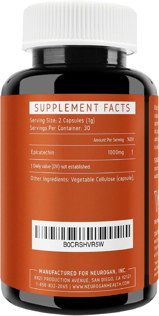 유력한 Epicatechin 캡슐 500mg 각각, 1000mg/serving - Nitric 산화물, 근육 건강 & 내구시간을 위한 진보된 지원 - Athletes Seeking 성과 가장자리를 위해 - 30,000 합계, 60ct. 미국에서 만든
