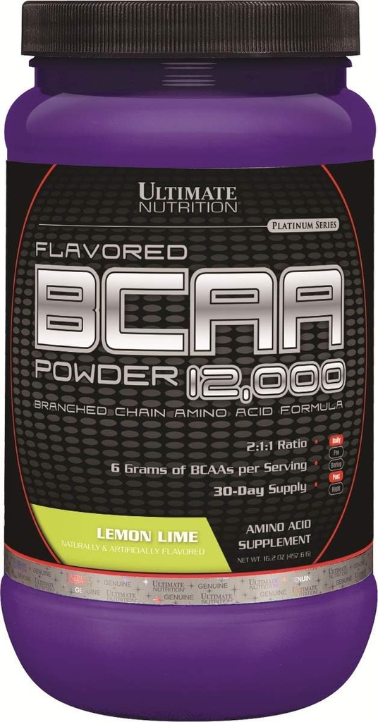 궁극적인 영양 맛 BCAA 분말 12,000의 포스트 운동 회복 음료, 3g Leucine 1.5g Valine 1.5g Isoleucine, 분지 사슬 아미노산은 근육 회복, 60의 서빙, 레몬 Lime를 위해 보충합니다