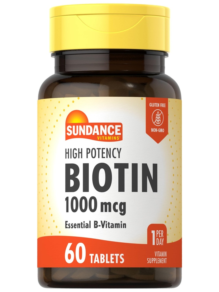 Sundance 높은 효능 Biotin 1,000 mcg 보충 | 필수 B 비타민 정제 | 채식주의, 비 GMO 및 글루텐 무료