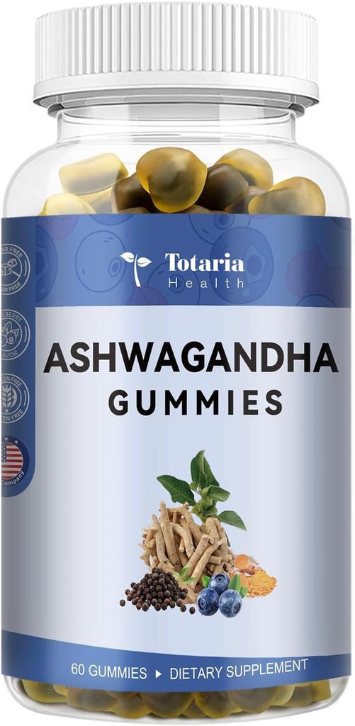Totaria Ashwagandha는 Gummies w/Magnesium Glycinate, Rhodiola 로즈, 블루 베리 풍미를 채웠습니다.