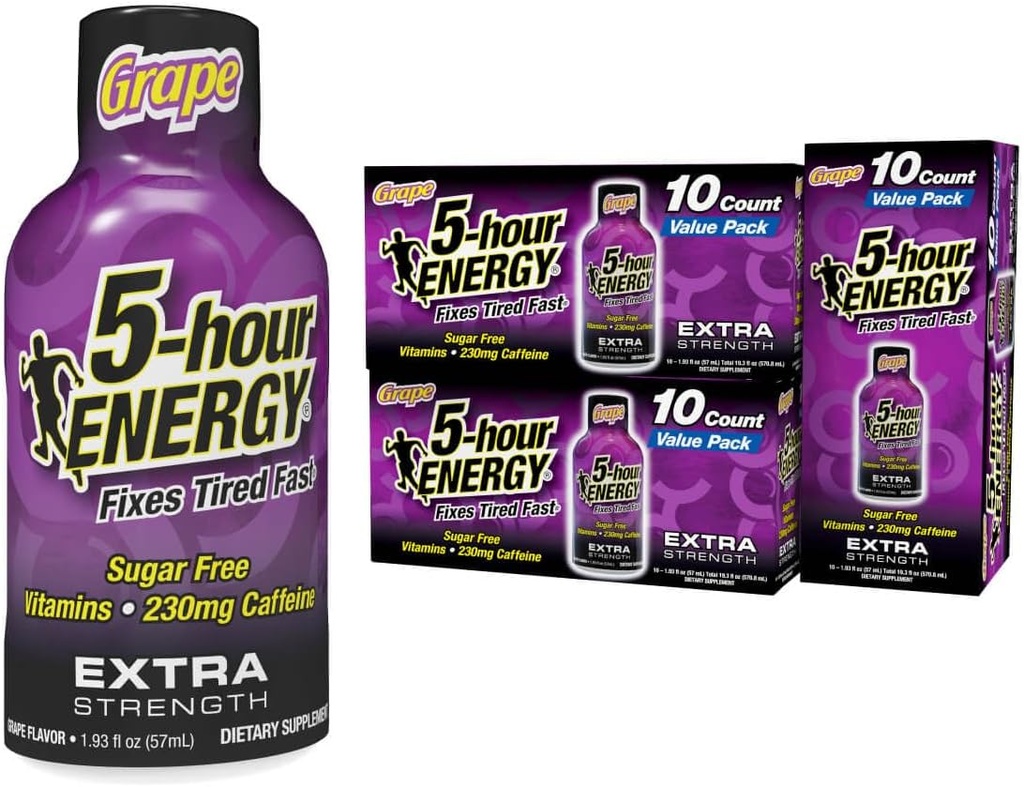 5 시간 ENERGY 여분 힘 에너지 탄, 포도 풍미, 30 조사, 1.93 oz., 영 칼로리 & 설탕 자유로운 230 mg Caffeinated 에너지 탄, 아미노산 & B 비타민, 규정식 보충교재