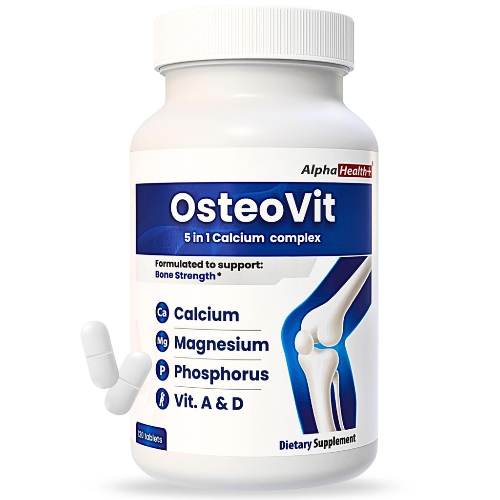 OsteoVit 5-in-1 칼슘 120 탭 다비타민 : 칼슘, 마그네슘, 인, 비타민 D3 & A - 뼈 강도 및 유연성 *, 비 GMO 글루텐 무료 | 비타민 D와 여성을위한 칼슘 보충