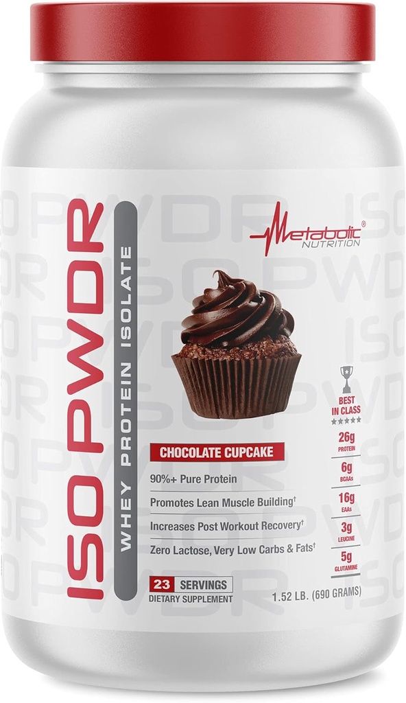 신진 대사 영양 Whey Protein Isolate ISO PWDR Chocolate Cupcake, 1.54lb, 23 서빙, 26g Protein, 빠른 소화, Zero Carbs, 맛있는 맛, 매우 낮은 Carbs & Fat, Zero Lactose