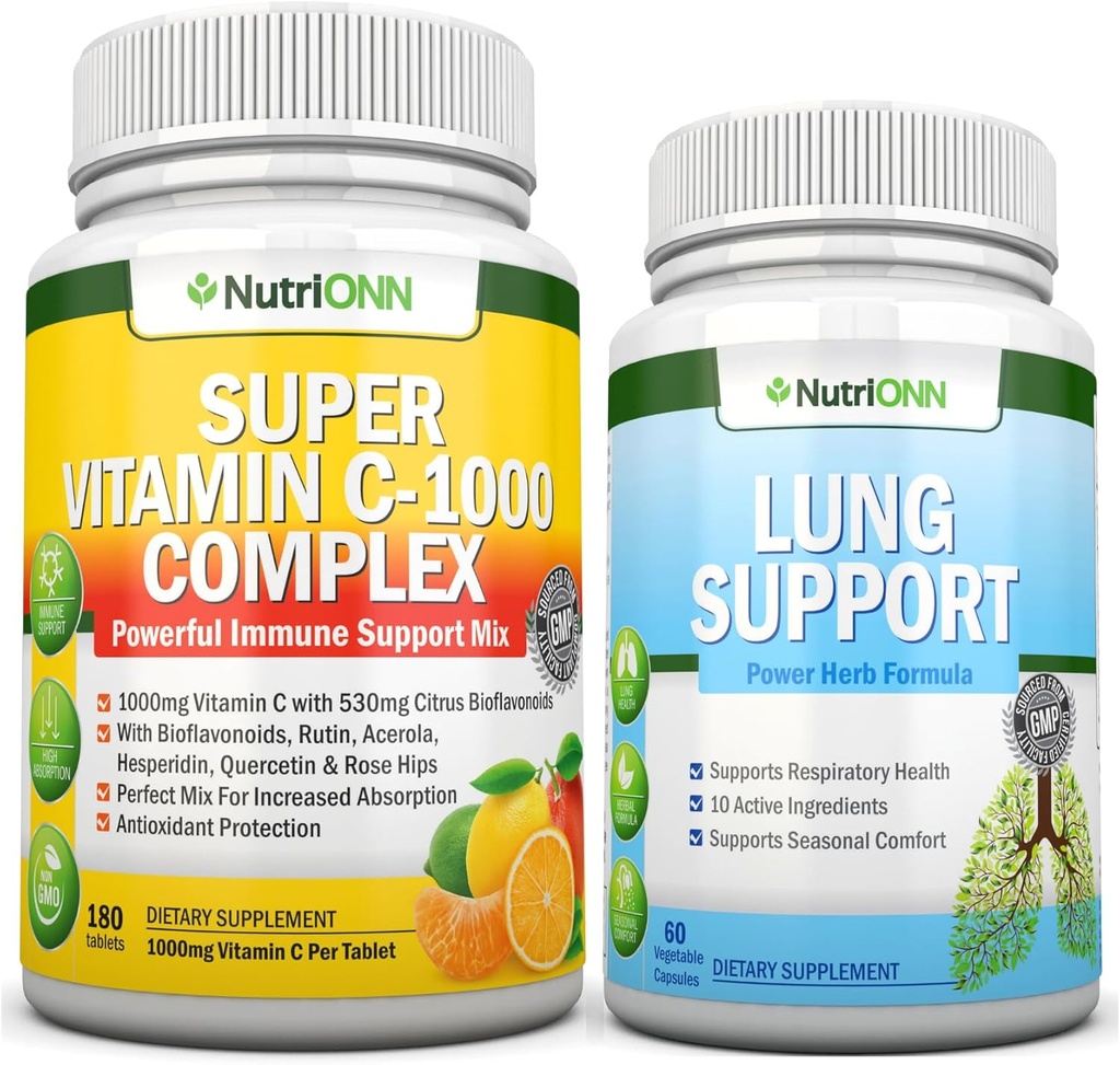 Super Vitamin C Complex Tablets & Lung 서포트 캡슐 콤보 - Targeted Lung Health Support