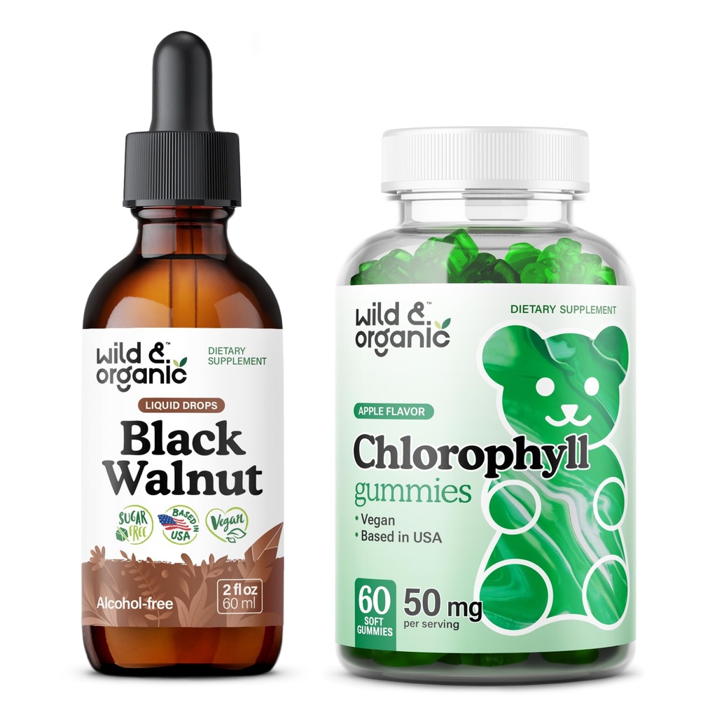 야생 & 유기 검정 호두 Tincture 2 fl oz & Chlorophyll Gummies 60 조사