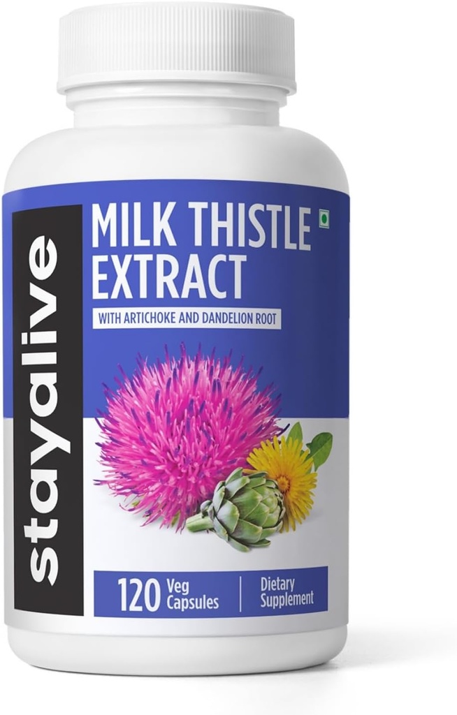 댄 델리온 뿌리와 Artichoke 추출물, 80% Silymarin Complex, 120 알약, 100% 순수한 Artichoke 잎 추출물 분말, 비 GMO & 글루텐 자유로운 초본 캡슐을 가진 STAY ALIVE 우유 이틀 보충교재