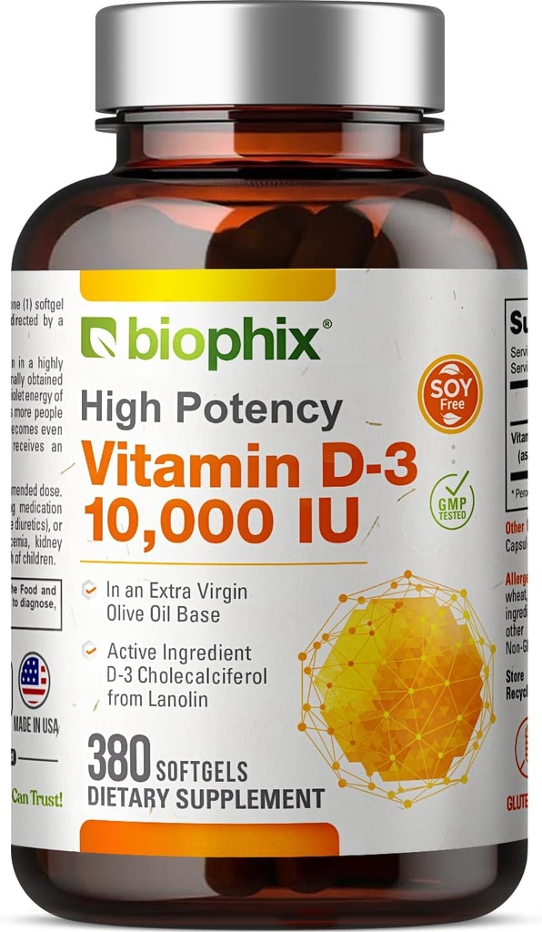 비스듬한 비타민 D-3 10000 IU 380 Softgels - 여분 처녀 올리브 기름 비 GMO Soy 자유로운 지원 강한 뼈 면역력에 있는 높 순수성