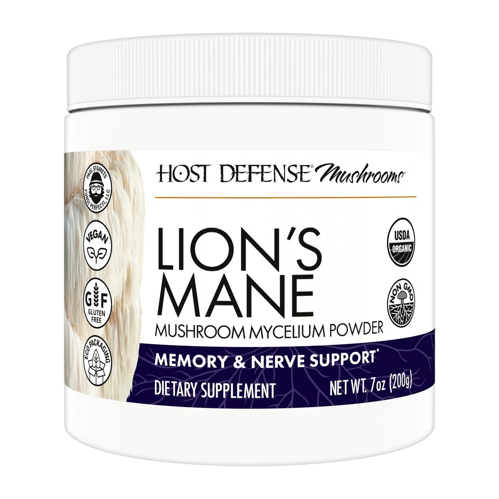 Host Defense Lion 's Mane Powder - 두뇌 건강 지원 보충 - Mushroom Supplement to Support Focus & Memory Function - 면역 및 신경 시스템 지원 보충 - 7 oz (133 서빙) *