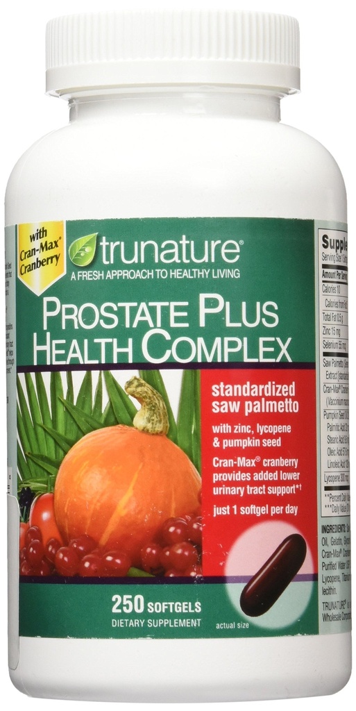 Trunature는 아연, Lycopene 및 호박씨, 250 Softgels를 가진 Palmetto 전립선 건강 복합체를 보았습니다