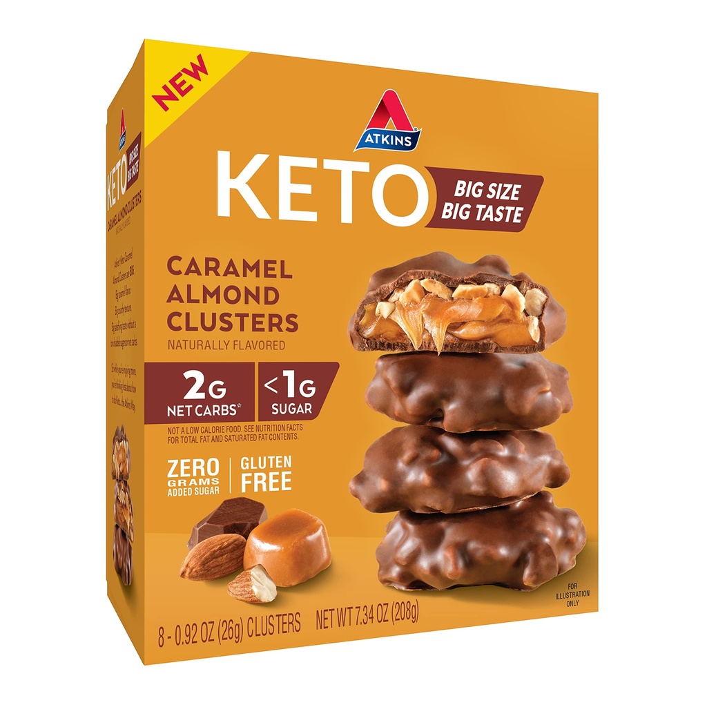 Atkins Caramel Almond 클러스터, 글루텐 무료, 섬유, 1g 설탕, 2g Net Carb, Keto Friendly, 8 개
