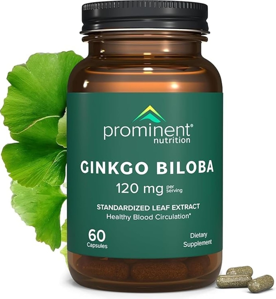 Prominent 영양 Ginkgo Biloba 120mg - Ginkgo Biloba 잎 추출물, 초본 보충 교재 지원 기억 & Focus- Vegan, Non-GMO, 글루텐 자유로운, Soy-Free, 60 일 공급 - 1 팩