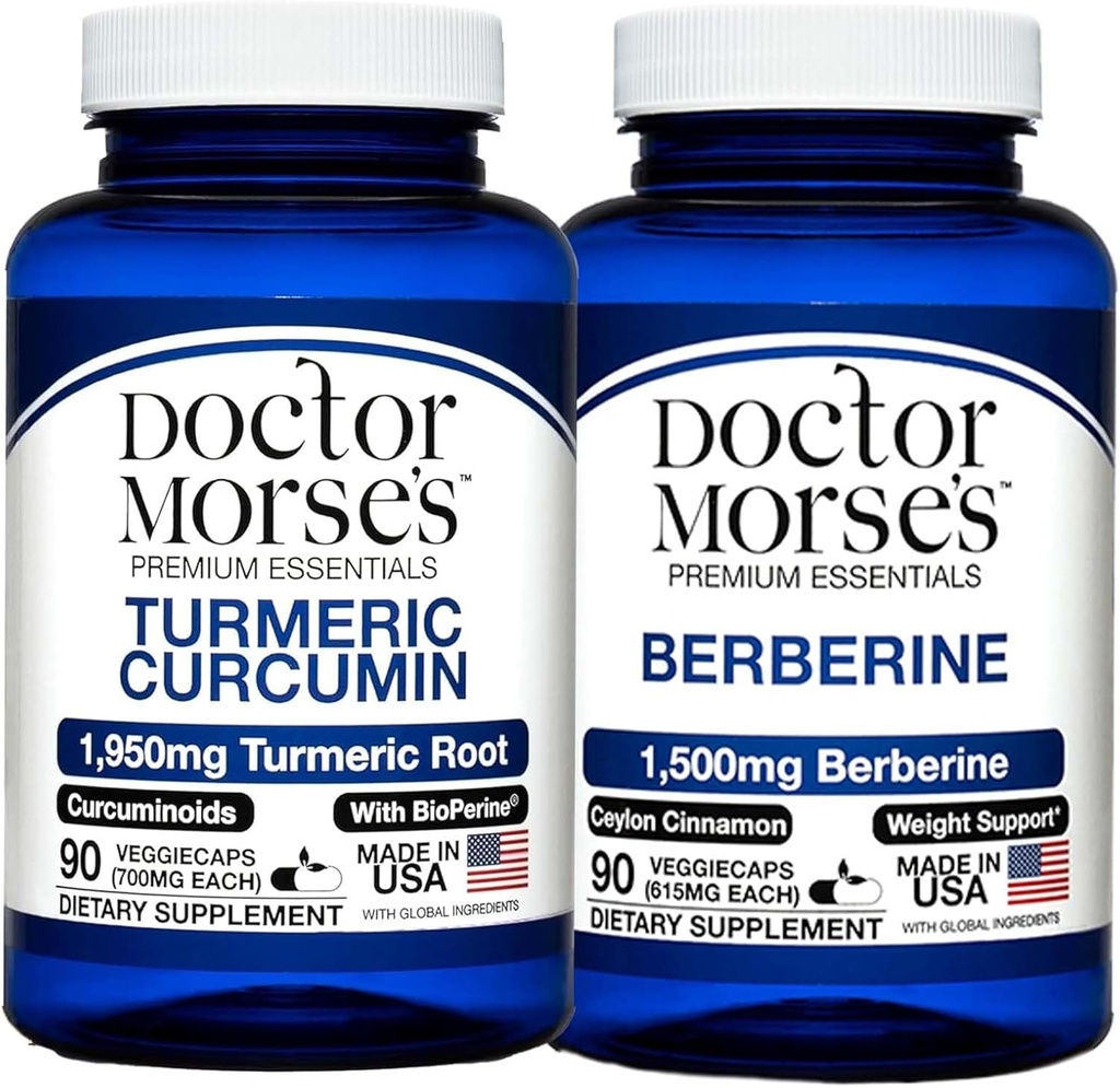 의사 Morse의 Turmeric Curcumin 1950mg & Berberine 1500mg 번들 - 공동 지원, 건강한 대사 및 BioPerine & Ceylon Cinnamon, FDA 승인, NSF 인증 90 캡슐과 면역 부스트
