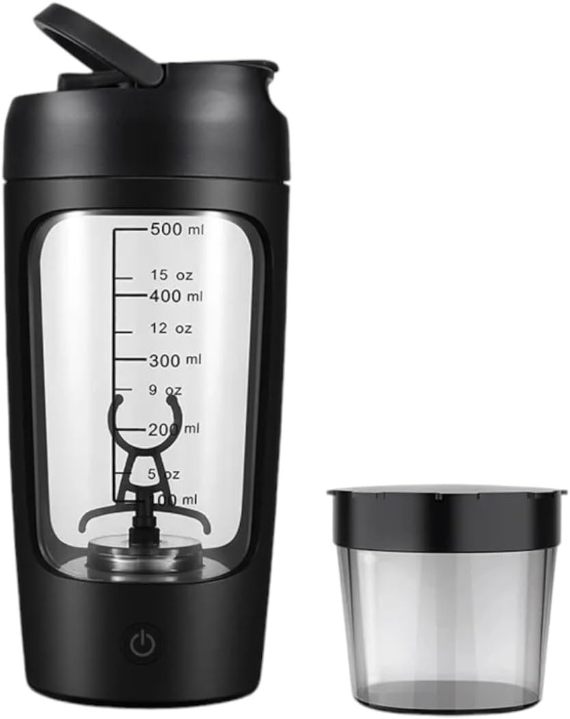 부드러운 블렌드를 위한 전기 휴대용 단백질 셰이커 병 | w/FREE PROTEIN POWDER CUP | Tritan – BPA Free | 650 ml | 충전식 | GYM & Sports Enthusiast. (블랙)