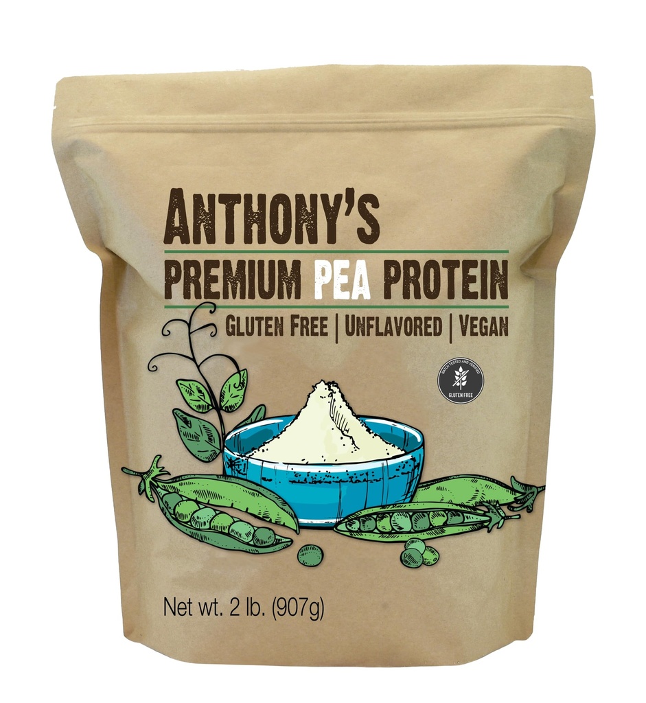 Anthony의 프리미엄 완두 단백질, 2 lb, 식물 기반, 글루텐 무료, 불연, 비건, 케토 친절, 완두콩