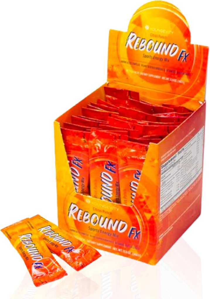 Youngevity Rebound FXTM Citrus Punch On-The-Go Stick Pack – 30 Count Box – 비타민, 아미노산 및 일체형 스포츠 에너지 음료 – 자연 카페인 – 지원 Hydration and Recovery