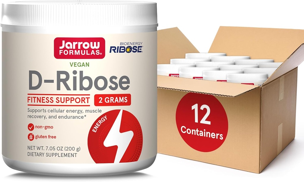 Jarrow Formulas D-Ribose Powder - 200g - 규정식 보충교재 지원 근육 회복, 에너지 및 내구시간 - 100 % 순수 - Vegan - Non-GMO - 약 90 인분, 12 팩