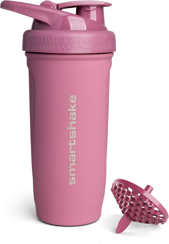 Smartshake 강화 스테인레스 스틸 단백질 셰이커 병 - 비 절연 Unisex 체육관 병 | 금속 셰이커 병 - 900 ml | 30 oz - 누설 나사 - 뚜껑 - DEHP & BPA 무료 (딥 로즈)