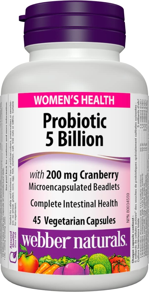 Webber Naturals 여성 멀티 프로바이오틱스, 크랜베리 45 캡슐