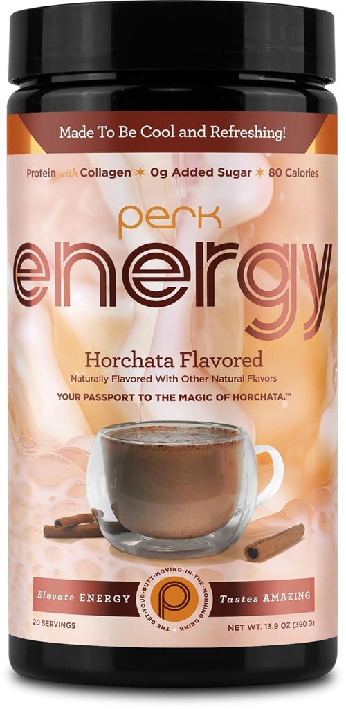 Perk Energy Original Horchata 에너지 음료 분말 (20 인분) - 글루텐 - 무료, 땅콩 - 무료