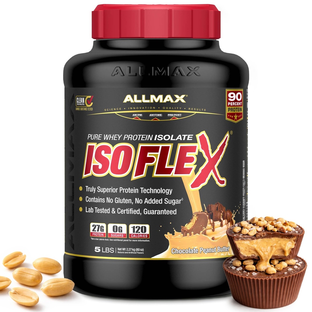 ALLMAX 영양 - ISOFLEX Whey Protein Powder, Whey Protein Isolate, 27g Protein, 초콜릿 땅콩 버터, 5 파운드