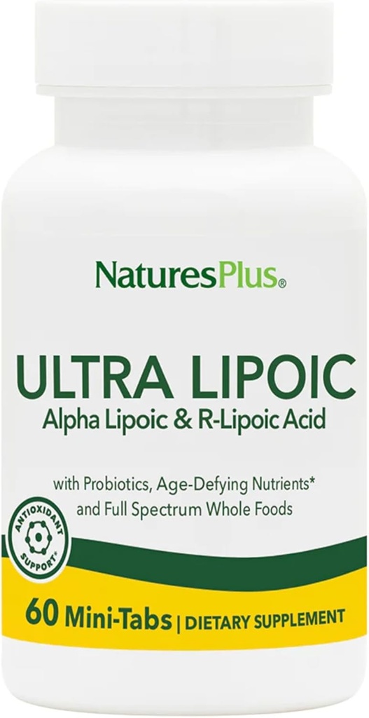 Natures Plus Ultra Lipoic - 60 Bi-Layered Mini-Tabs - Probiotics, Nutrients & Whole Food Concentrates와 무료 Radical Defenses 지원 - 글루텐 무료 - 30 서빙