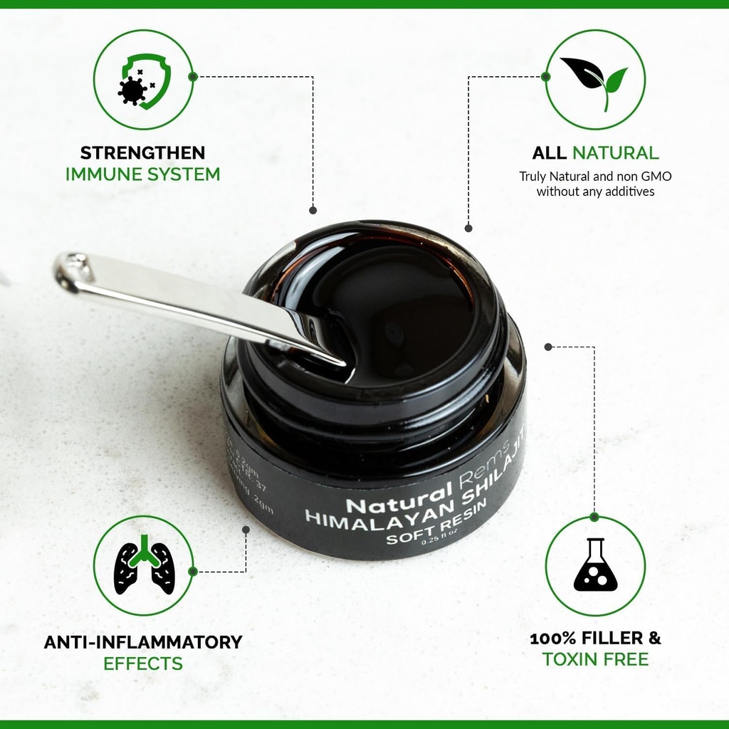 Natural Rems Organic Shilajit - Shilajit Pure Himalayan Organic - Pure Shilajit Fulvic Acid Supplement - Shilajit Energy 및 Focus Supplement - 전체 건강 보조 식품 ...