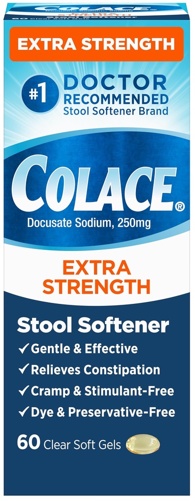 Colace Gentle 효과적인 변비 구호를 위한 여분 힘 발판 연화제, #1 닥터 추천된 발판 연화제 상표, 250 mg Docusate 캡슐, 60 조사 (1의 포장)