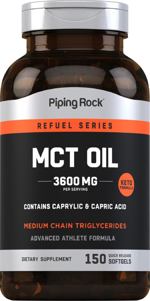 배관 락 MCT 오일 소프트젤 캡슐 | 3600mg | 150 알약 | Keto-Approved | Non-GMO, 글루텐 무료 보충