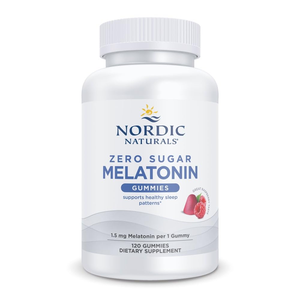 Nordic Naturals Zero Sugar Melatonin Gummies, Raspberry - 120 Gummies - 1.5 mg Melatonin - 훌륭한 맛 - 휴식 수면, 산화 방지제 지원 - Non-GMO, Vegan - 120 서빙